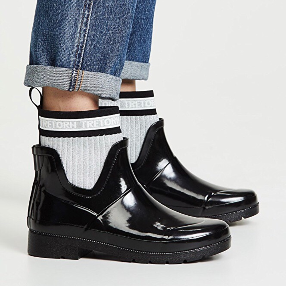 Tretorn Lia Metallic Sock Black Rain Boot‎ 6